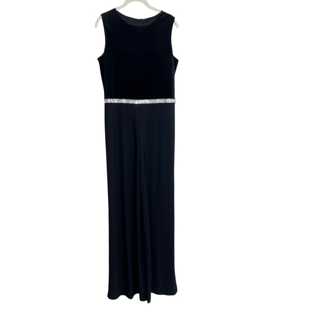 Tiana B Womens Jumpsuit M Black Velvet Bodice Rhinestone Waist Wide Leg Evening